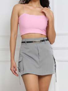 ZAVA Tailored Cargo Skirt Shorts Underneath With Belt - 灰色 - 查看 3