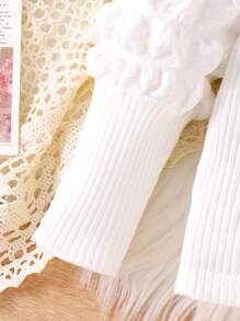 Baby Girl Solid Color Turtleneck Puff Sleeve Top And Butterfly Decor Long Pants 2 Pieces Set