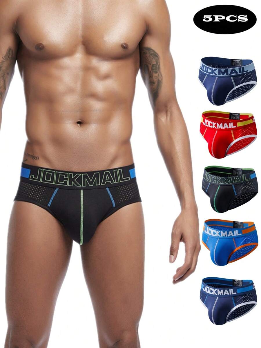 Jockmail五入組三角網格男士內褲,舒適透氣運動適合男士內衣 - 彩色 - 查看 1