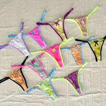 Kit With 5 Thong Panties With Adjustable Straps In Neon Lace Sensual Women's Lingerie Fashion - 彩色 - 查看 2