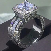 1 件男士时尚商务订婚戒指，银合金镶锆石装饰，订婚结婚派对戒指，情人节生日礼物，朋克戒指 - 銀色 - 查看 9