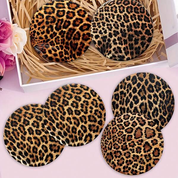 Set de 1/4/6 piezas de posavasos de barro de diatomeas con estampados de piel de animal y de leopardo, para tazas, café, decoración para el hogar y restaurantes, hermosos regalos para cumpleaños u ocasiones especiales, decoración de mesa, del hogar, de habitaciones, decoración diaria, decoración de fiestas temáticas