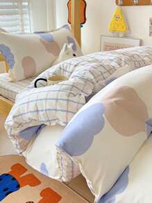 Set de ropa de cama de 4 piezas (1 funda nórdica + 1 sábana encimera + 2 fundas de almohada) de tela suave y cepillada, apropiado para dormitorios universitarios y literas, apto para todas las estaciones, también puede usarse como decoración para habitaciones de niños/bebés