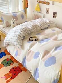 Set de ropa de cama de 4 piezas (1 funda nórdica + 1 sábana encimera + 2 fundas de almohada) de tela suave y cepillada, apropiado para dormitorios universitarios y literas, apto para todas las estaciones, también puede usarse como decoración para habitaciones de niños/bebés