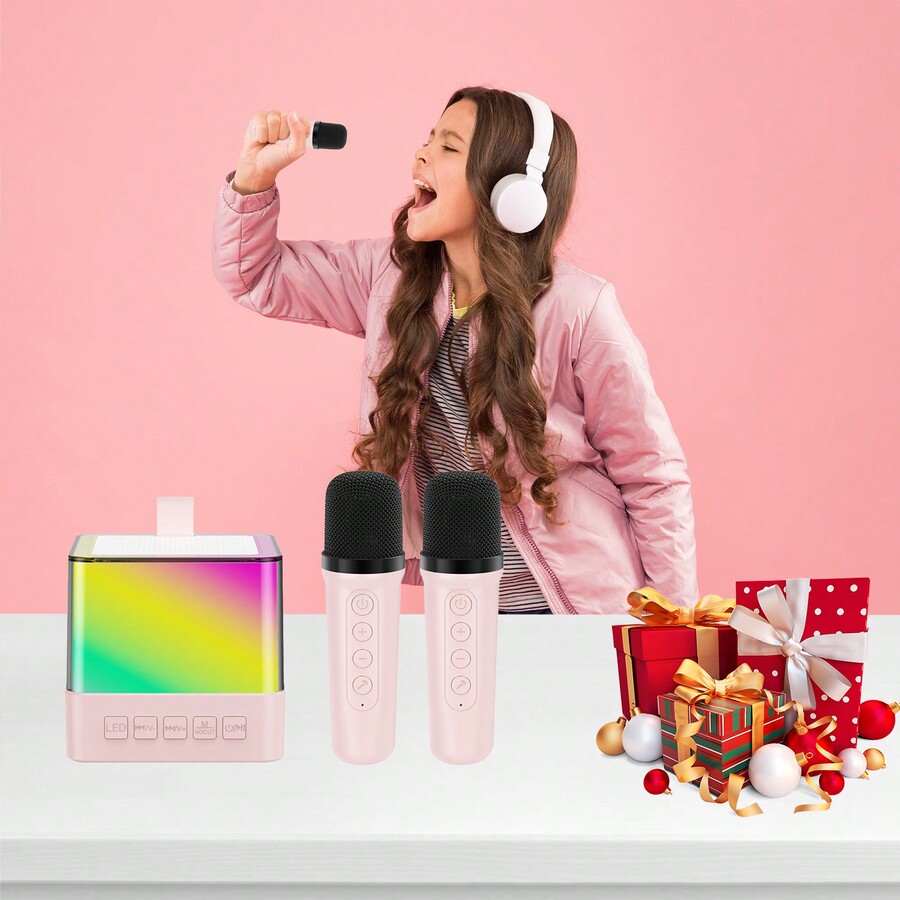 Karaoke Machine With 2 Wireless Microphones, Portable Bluetooth Speaker