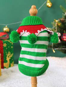PETCIRCLE 1pc Pet Clothes Dog Cat Apparel Small Dog Puppy Cute Colorful Christmas Sweater - Green & White - Multicolor - View 2