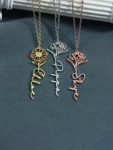 Custom Custom Name Necklace Random Flowers Stainless Steel Nameplate Pendant Personalized Silhouette Necklace Birthday Gift For Women - Multicolor - View 2
