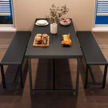 Dining Table Set For 4, Kitchen Table With 2 Metal Wood Benches, Rectangular Room Dining Table Set, 3 Piece Farmhouse Kitchen Table Set For Small Space, Apartment, Studio, Rustic Black, Rustic Gray, Rustic Brown - Rustic Black - View 1