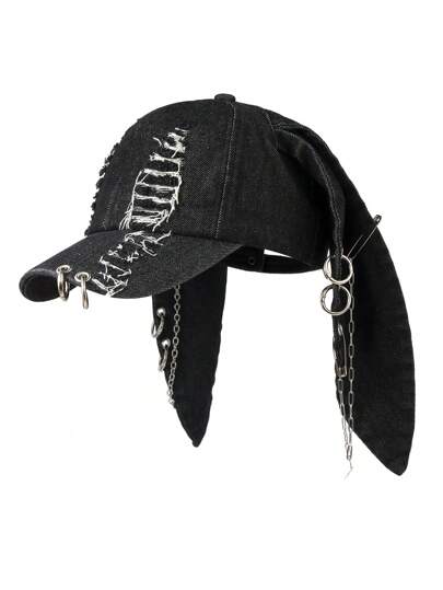 1pc Women's New Y2K Distressed Rabbit Ear Baseball Cap, Punk Street Hip Hop Style Snapback Hat