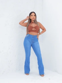 Faraya Jeans Women's Flare Pants High Waist With Lycra/Elastane, Butt Shaping, Medium Wash, - 藍色 - 查看 7