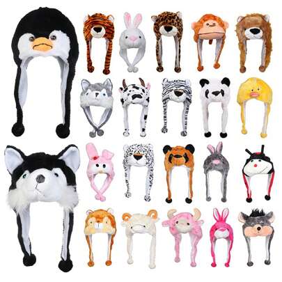 1pc Cute Cartoon Animal Hooded Hat, Fleece Winter Warm Ear Protection Cap, For Kids And Adults, Halloween/Christmas Costume Accessory
