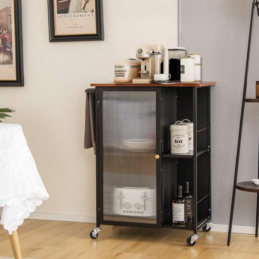 Homasis Kitchen Island On Wheels Utility Trolley Rolling Coffee Bar