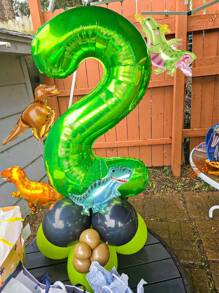 5 Stück Tropischer Dschungel Party Dekorationsset, inklusive 32 Zoll Zahlenballon (0-9), cartoon Dinosaurier geformter PE Dekorationsballon, geeignet für Geburtstags-, Einschulungs- und Valentinstags-Partys