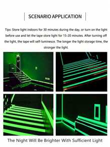 2pcs Luminous Tapes, Green & Blue Warning Glow In The Dark Anti-Slip Stickers, Reflective Fluorescent Tape