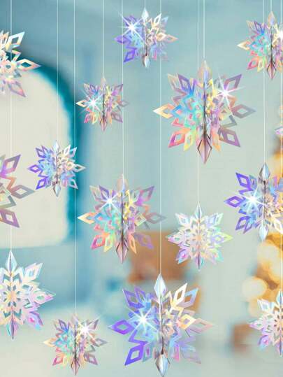 6/12pcs-Christmas Hanging Snowflake Decorations 6 Pieces 3D Rainbow Paper Snowflake Wreath Winter Wonderland Frozen Christmas Birthday Party Decorations