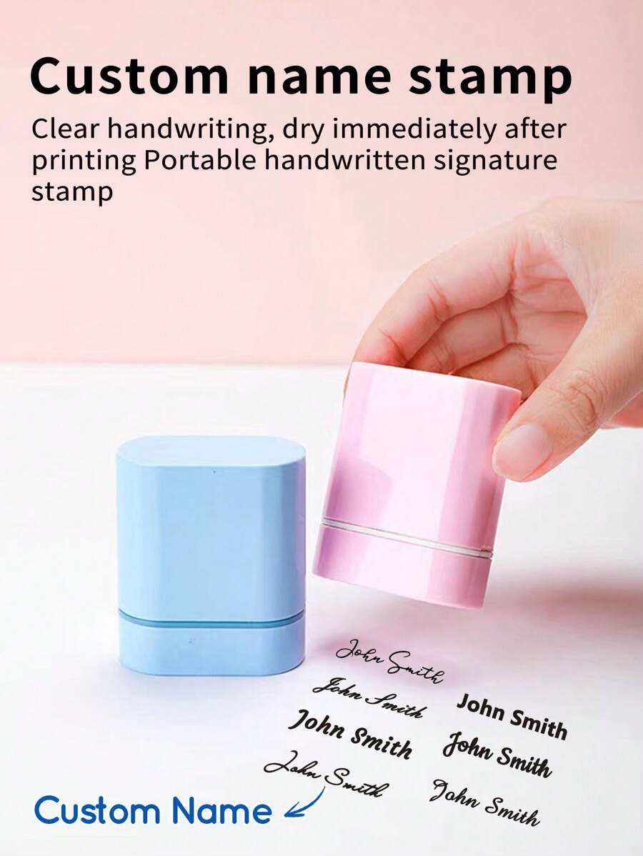 1pc Customized Solid Color Name Stamp, Waterproof, Personalized Handwritten Signature Stamp, Customized Clothing Stamp, DIY Cartoon Ink Name Stamp, Suitable For Business Use, Student Stationery Gifts, Waterproof, Quick-Drying, Reusable - Multicolor - View 1