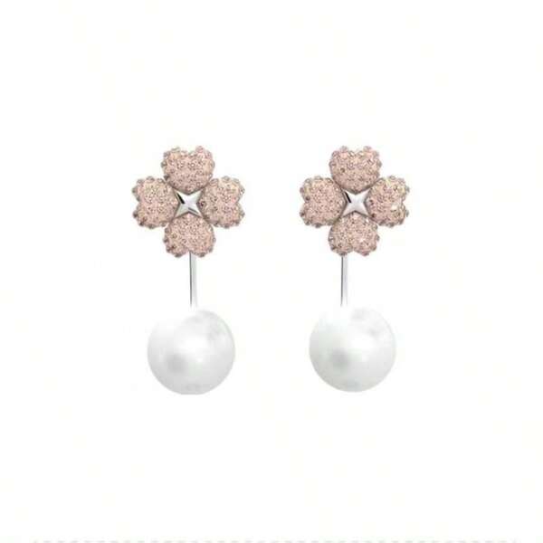 Swarovski Latisha Detachable Clover Faux Pearl Crystal Embellished Earrings For Women Valentines