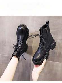 Women's Thick Bottom Thermal Lined Short Boots, Warm For Autumn/Winter, British Style Motorcycle Boots