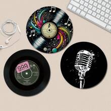 1pc Cute Music Record Shape Mouse Pad, Compact Mini Round Mouse Pad With Non-Slip Rubber Base, Suitable For Work Office Desktop Computer Laptop, Desk Accessories