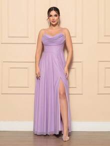 Bridesmaid Dress For Debutante Graduation Party, Long, Very Shiny, Princess Style, Purple, Marsala, Rose, Terracotta Or Mint Green - Màu Lilac Tím - Xem 2