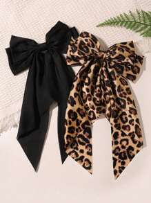 1-3 piezas Clip de pelo vintage elegante con estampado de lazo y leopardo, clip de resorte para otoño e invierno