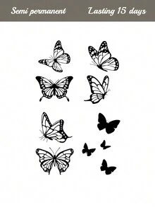 4pcs Herbal Juice Semi-Permanent Cool Minimalist Butterfly Ins Style Temporary Tattoos, 7-14 Days Waterproof, No Fading, No Glare For Wrist, Waist, Shoulder, Neck, Collarbone - Blue - View 7