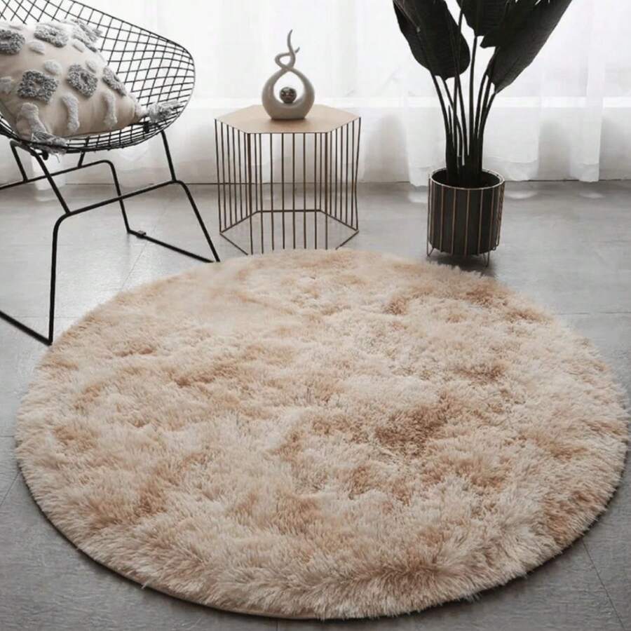 1 Piece Thick Round Soft Long Plush Decorative Rug Suitable For Bedroom, Living Room, Dorm, Children's Playroom, Nursery Decorative Mat, Circular Soft Shaggy Carpet Mat Various Colors 80cm Diameter - 米色 - 查看 1