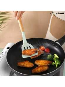 Kitchen Set Kit With 12 Pcs Silicone Utensils And Cup Kitchen Holder Wooden Handle Su - Xám - Xem 8