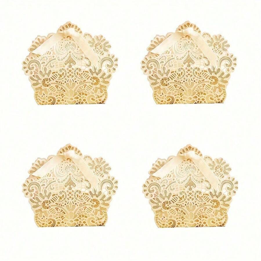 50 PCS Laser Cut With Ribbon Wedding Party Favor Box, Wedding Gift Box