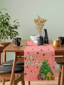 1 件手绘圣诞雪花雪人圣诞树和圣诞配饰刻字图案亚麻桌旗。适用于节日、派对、生日、晚宴、厨房/餐桌装饰、橱柜盖、全年房间装饰和家纺装饰 - 彩色 - 查看 2