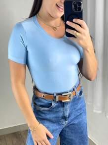 Cropped Basic Blouse Short Sleeve Women's Kit With 6 - 彩色 - 查看 6