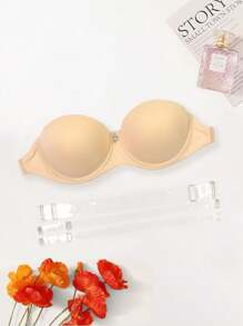 Women's Nude Seamless Minimizer Underwire Bra With Thick Padding, Convertible Straps, Plunge Neckline - Beige - View 5