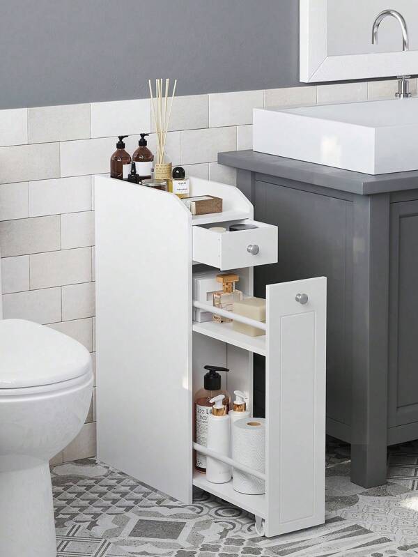 VASAGLE Badezimmerschrank klein, Badschrank schmal, Kleiner Schrank für Toilettenpapier, Toilettenschrank mit Schubladen, Aufbewahrungsschrank stehend, für kleine Räume, weiß