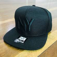 New York NY All Black Flat Brim Cap, Men's And Women's, Adult Size 7"1/4 - 黑色 - 查看 5