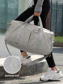 大容量運動包，附有鞋收納格，乾濕分離、防水，適用於瑜伽、健身、旅遊和休閒，可當做背包、斜背包或手提包旅行包 - 淺灰色 - 查看 12