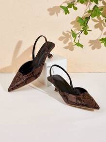 2024 New Elegant & Fashionable Women's Unique Design Tie Back Pumps (Asymmetrical Cut Vamp),Kitten Heels - Brown - View 2