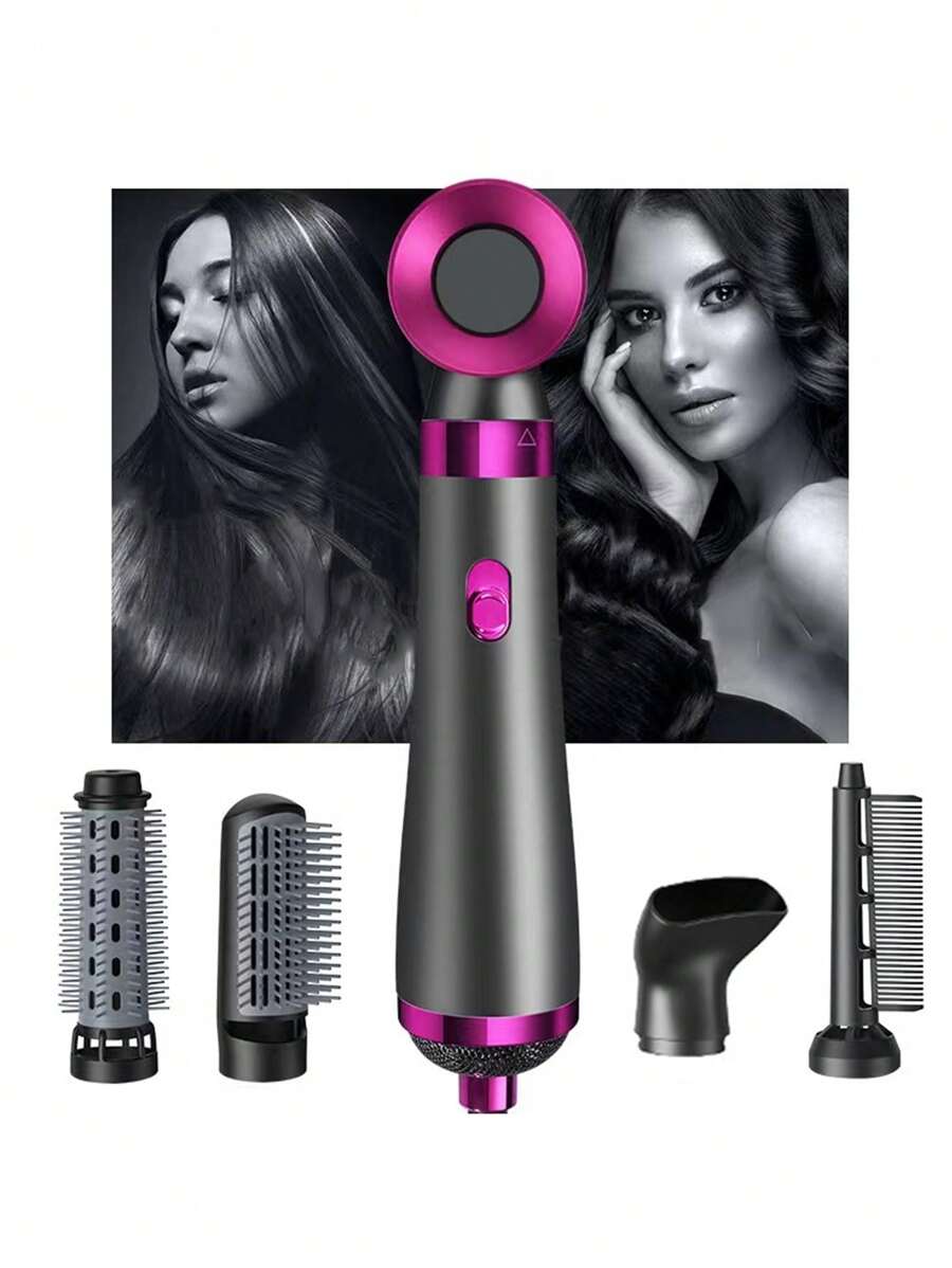 Sèche-cheveux cinq-en-un pour cheveux mouillés et secs, peigne à air chaud pour boucler et lisser, sèche-cheveux avec rouleau lissant, peigne lissant, sèche-cheveux avec peigne ionique de protection contre la chaleur, fer à friser automatique