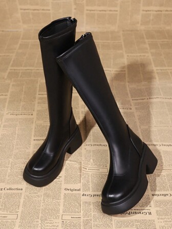 New Thick-Sole Chunky Leg Tall Boots With Elastic, Don't Drop Cuff, Autumn/Winter,Women Boots