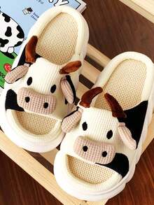 Pantuflas De Vaca Para Mujer Suaves Cómodas Lino Mudas. Preppy Zapatillas para con diseño de vaca Zapatillas de peluche. Zapatillas de felpa con diseño de animal de dibujos animados. Lindas Pantuflas De Vaca Para Mujer Suaves Cómodas Lino Muda. - Beis - Ver 6