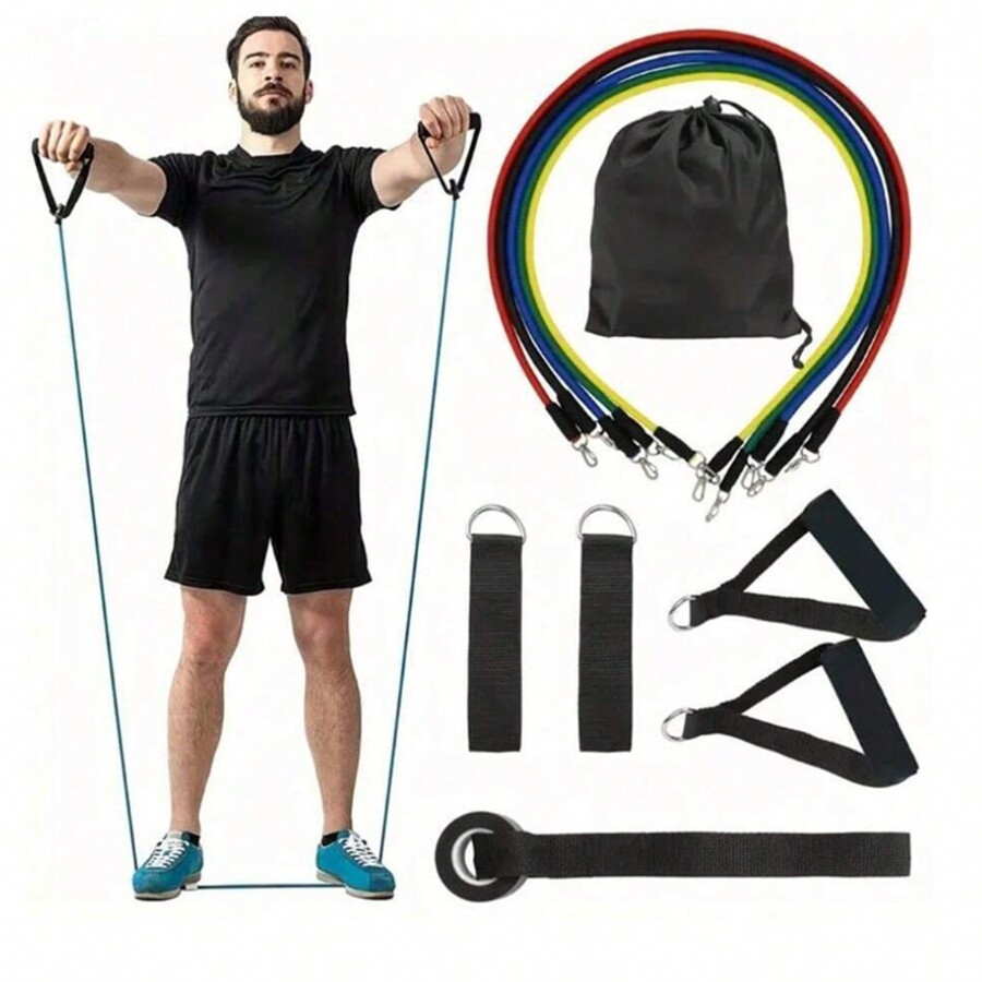 11 Pcs/Set Resistance Bands Kit With Door Anchor, Handles And Carry Bag