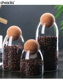 choxila 1 件玻璃咖啡罐储物罐茶叶罐密封软木玻璃罐咖啡豆干果储存罐返校 - 木球塞豆罐 - 查看 7