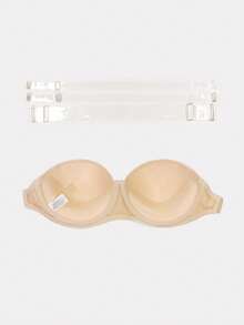Women's Nude Seamless Minimizer Underwire Bra With Thick Padding, Convertible Straps, Plunge Neckline - Beige - View 6