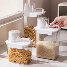 1pc Sealed Storage Container With Handle, Grain, Flour Box. Pet Dog Cat Food Dispenser With Measuring Cup, Transparent Plastic Kitchen & Food Storage Canister For Sugar, Pasta, Grains, Cereals - 無色 - 查看 5