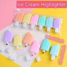 Set de 6 marcadores fluorescentes en forma de helado mini, juego de útiles escolares con dibujos adorables, juguetes para niños, relleno de calcetines, set de papelería, juguetes para niños, educación, juguete para niños, regreso a la escuela