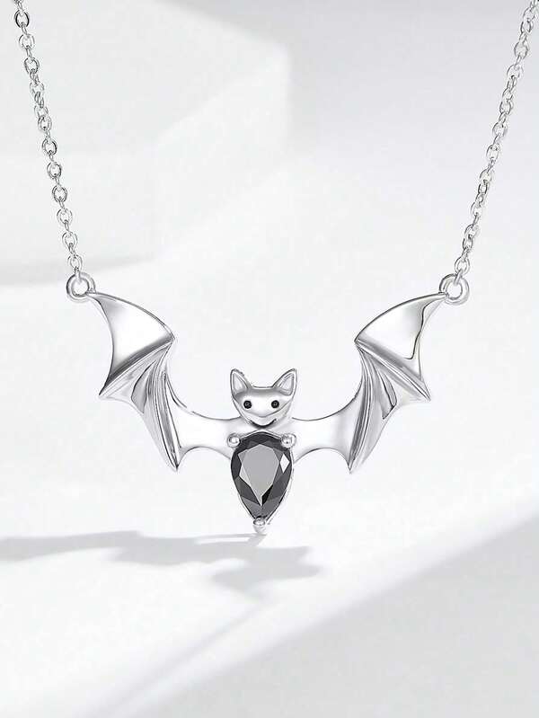 1pc Fashion Cubic Zirconia Bat Design Pendant Necklace, Suitable For Women's Party & Daily Wear, Holiday Gift