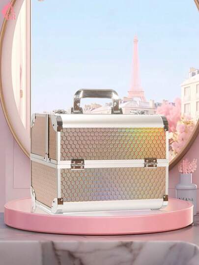 1 pc. de maletín de maquillaje, maletín de maquillaje profesional multicapacidad y multifunción, bolsa de maquillaje grande impermeable, caja de almacenamiento de belleza, caja de almacenamiento de productos de maquillaje, caja de almacenamiento de viaje, caja de herramientas portátil con asa de mano