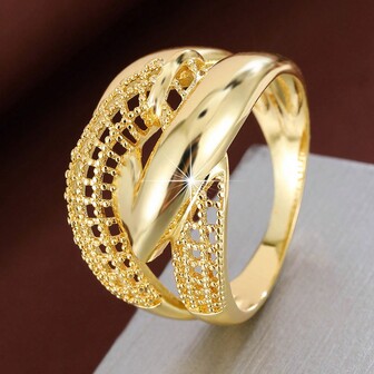1pc Geometric Criss-Cross Grid Design Fashion Ring, Casual Gift