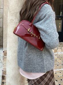 Bolsas femininas vintage, bolsa de boliche com axila, bolsa de grande capacidade para deslocamento, novo design para o outono de 2024, bolsa de inspiração retrô para mulheres - Borgonha - Ver 3