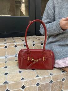 Bolsas femininas vintage, bolsa de boliche com axila, bolsa de grande capacidade para deslocamento, novo design para o outono de 2024, bolsa de inspiração retrô para mulheres - Borgonha - Ver 2