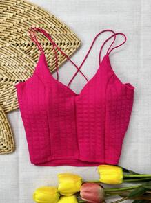 Bubble Cropped Top With Padding - 玫紅色 - 查看 1